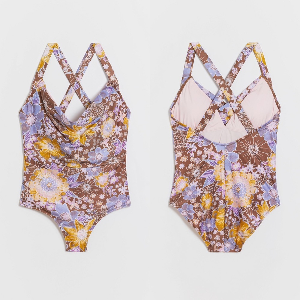 Anthropologie Floral One Piece Swimsuit - Brown, Yellow, Blue